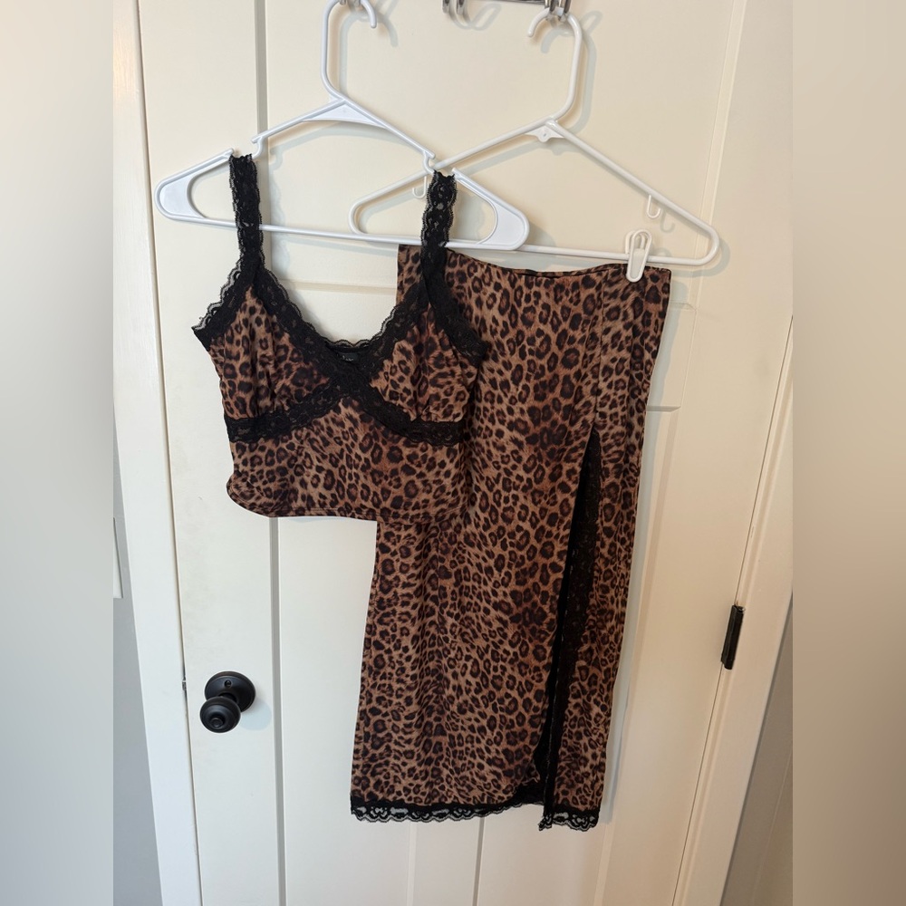 Leopard Print Lace Trim Set